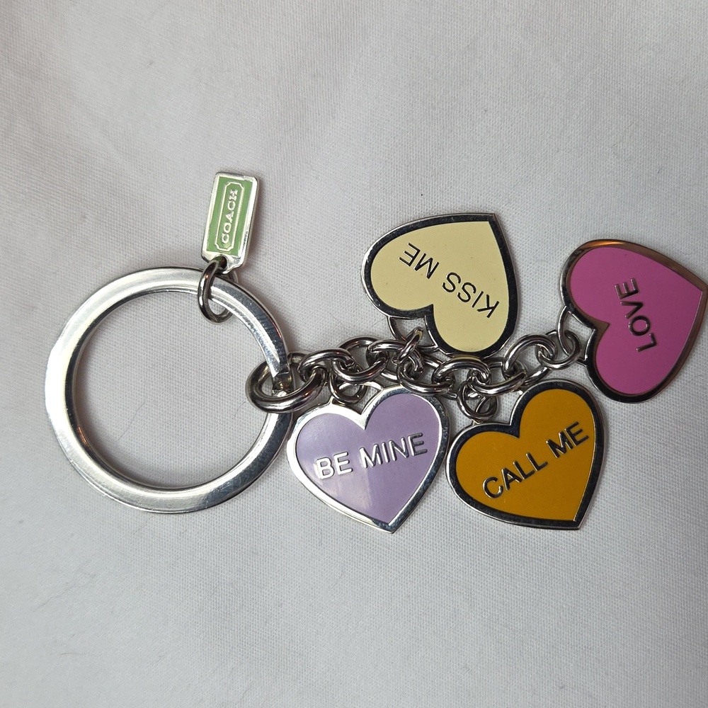 COACH Multi-colored Hearts and Logo Hangtags Charms Keyring